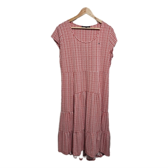 Tommy Hilfiger dress dot tiered print white and red hi low skirt midi si… - Picture 1 of 15